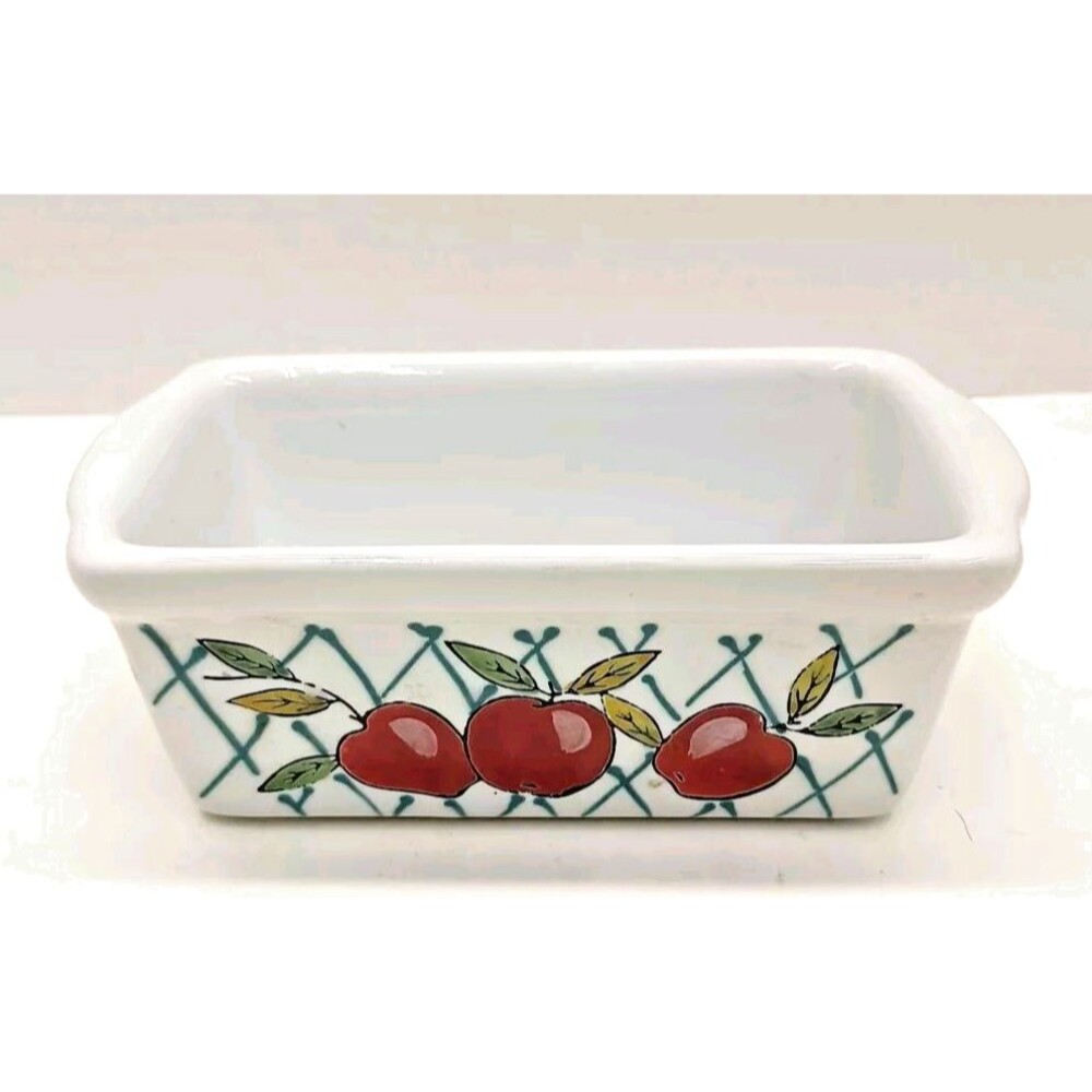 Bed Bath & Beyond Mini Loaf Pan Stoneware Hand Painted Cherry 5.5x3.5x2.5